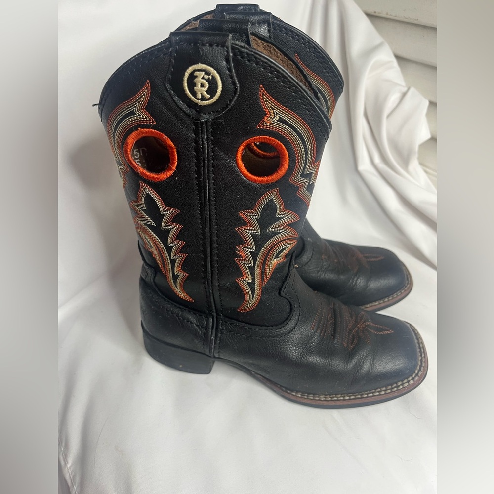 TONY LAMA final Leather Black and Orange Classic outdoor Cowboy Boots/non slip